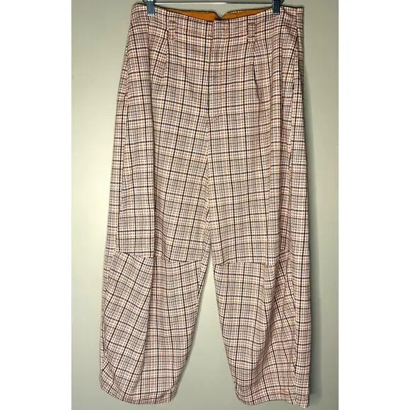 Free People Turning Point Barrel Leg Trousers Pants Neutral Combo Plaid Size 4 - Picture 10 of 14